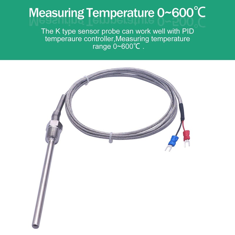 Twidec /2M NPT 1/4" inch (6X100MM) Pipe Thread Temperature Sensor Probe Two Wire Temperature Controller (0~600℃) 304 Stainless Steel K Type Thermocouple MT-205-1/4 - Image 5